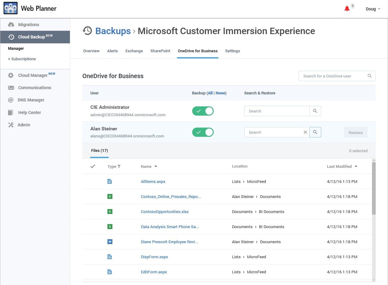 OneDrive for Business restore